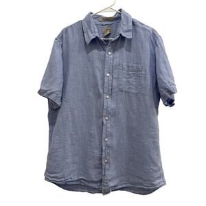 L.L. Bean Men's Large Blue Linen Button-Up Shirt Outdoor Casual Beachy Resort